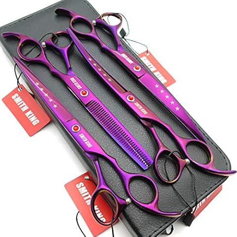 7.0in Professional Pet Grooming Scissors set,Straight & Thinning & Curved scissors 4pcs set for Dog grooming (Violet) Cover