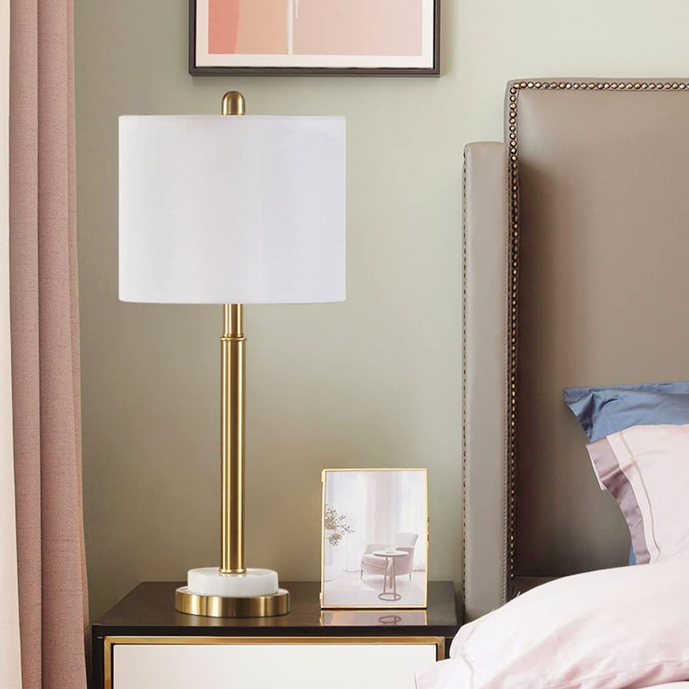 Lampe de Bureau Rétro Laiton Métal Tube Lampe De Table Blanc Tambour Abat-jour Décor Moderne Luxe Marbre Base Veilleuse Lampes De Table Pour Salon Lampe de Chevet pour Chambre ( Size : 27.5*63cm )
