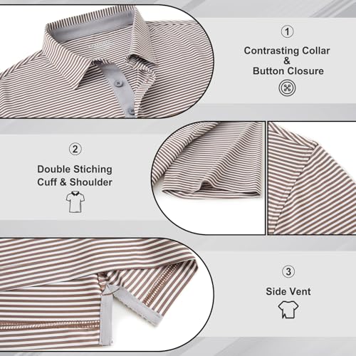 Image of Golf Shirts for Men - Dry Fit Moisture Wicking Short Sleeve Performance Sport Casual Striped Collared Mens Polo Shirt