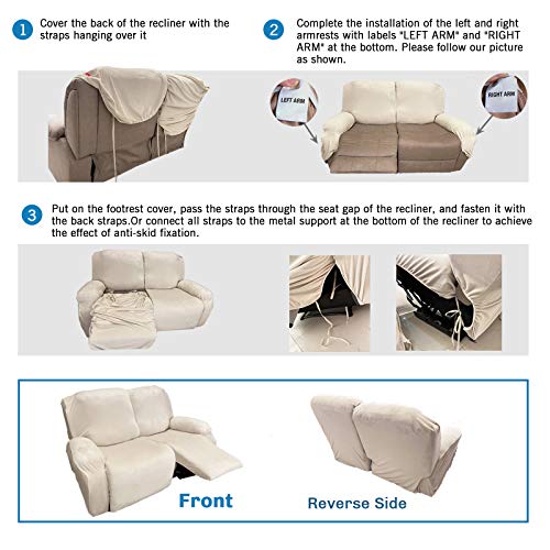 MAXIJIN Recliner Loveseat Slipcover, 6 Pieces Stretch Velvet Reclining Sofa Cover, 2 Seater Love Seats Recliner Couch Cover, Thick Soft Washable Furniture Cover (2 Seat, Camel) by MAXIJIN - Used condition - Image 7