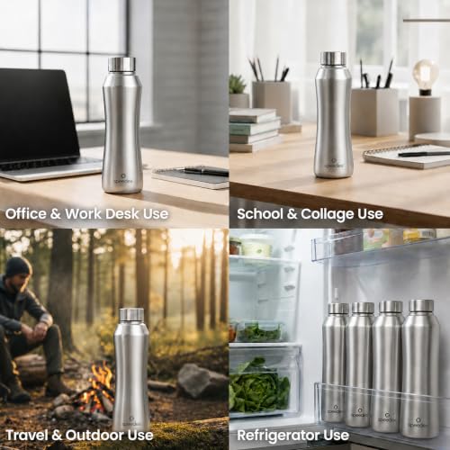 Image of Speedex Stainless Steel Water Bottle 1 Ltr, Leak Proof Screw Cap, BIS Approved 1000 ml Metal Bottle For Daily, Office, School, Gym, Travel Use for Men, Women, Kids, Adults, Silver, Set of 2