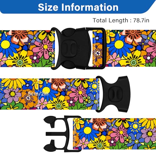 Image of 2 Pack Luggage Straps for Suitcases, Adjustable Travel Belt with Double Lock and Quick Release Buckle, Heavy Duty Nylon Bag Packing Strap, Bright Identifiers Business Travel Accessories-Sun Flowers