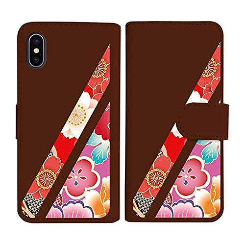 sslink iPhone17 Pro Max アイフォン17プロマックス 対応 手帳型 ブラウン ケース t035-d 和柄 着物柄 花柄 桜 なでしこ 梅 牡丹 ダイアリータイプ 横開き カード収納 フリップ カバー