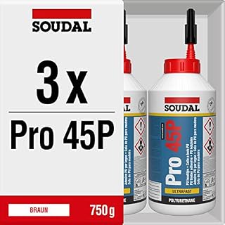 Soudal Wood Glue Pro 45P, Polyurethane Glue Waterproof D4 Glue, 750 ml, Pack of 3