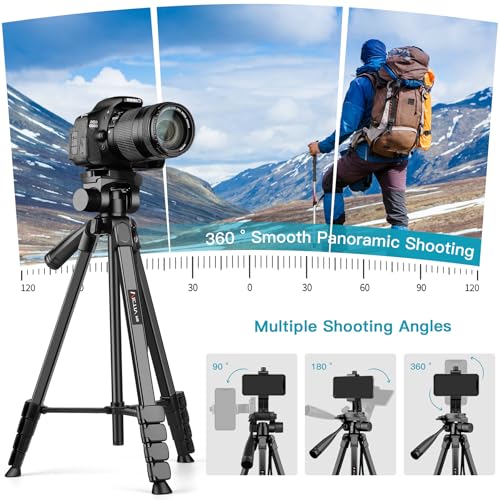 Image of Victiv 67.7 inch Aluminium Mobile Tripod, Tripod Stand for Phone, Tripod Mobile Holder for Diwali, Travel, Vlog, Lightweight Tripod Stand Compatible with Samsung, iPhone, Canon, Xiaomi with Bag (Black)