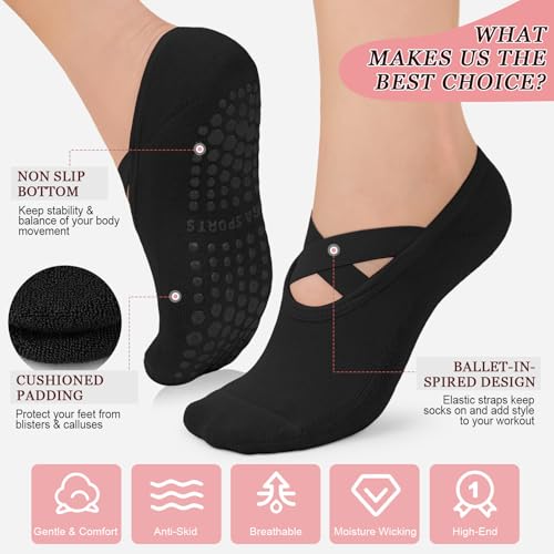 Image of yeuG Pilates Socks for Women Non Slip Grip Socks for Yoga, Barre, Hospital, Barefoot Grippy Yoga Sock Womens Gifts 4 Pairs