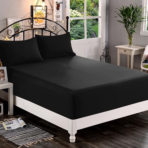Elegant Comfort 1500 Premium Quality Fitted Sheet Ultra Soft 18-24 Inch Extra Deep Pocket - Single Fitted Sheet for High Mattress - Wrinkle Free with Smart Storage Pockets, King, Black
