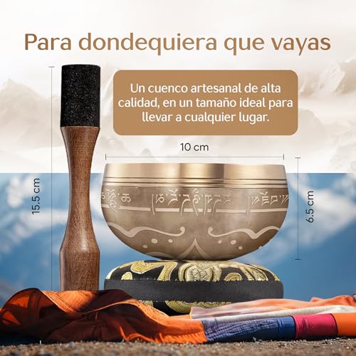 Miniatura 4 de Silent Mind Cuenco Tibetano 10 cm Hecho a Mano con Mazo y Cojín - Sonido puro para meditación y relajación, artesanía de Nepal, ideal para regalo