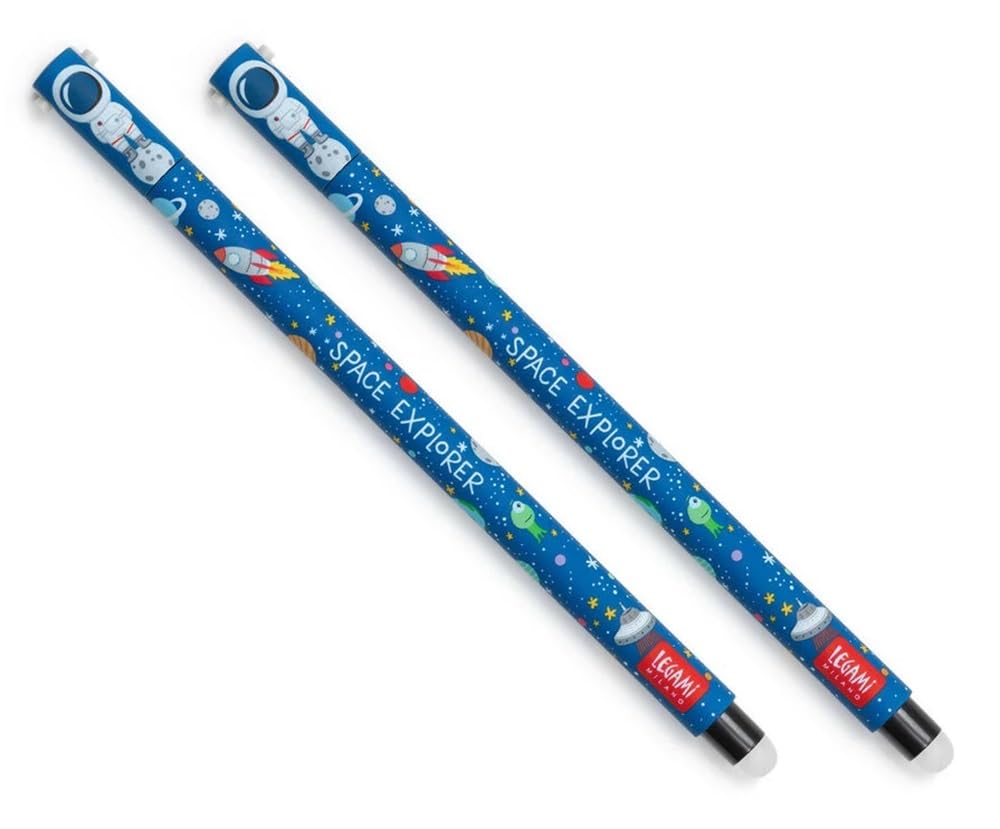 LEGAMI Erasable Gel Pen - Astronaut, Thermosensitive Ink, 0.7 mm Tip Diameter, 15 cm Length, Black ink (Pack of 2)