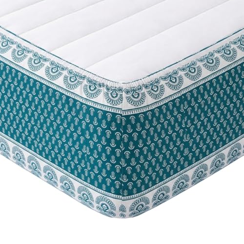 Image of RajasthaniKart Pure Cotton 144 TC Printed Double /Queen Bed Elastic Fitted Bedsheet with 2 Pillow Covers - All Around Elastic | 60 inchx78 inch, Fits Up to 8 inch Mattress | Jaipuri Print, 5248