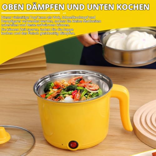 Elektrische Hot Pot mit Dampfgarer, Hotpot Topf Elektrischer Mehrzweckpfanne Mini Tragbare Antihaft Multikocher, Electric Bratpfanne Schneller Ramen Kocher für Steak/Nudeln/Suppe/Ei/Hafer – Bild 3