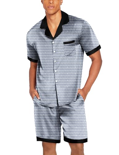 Image of Ekouaer Mens Satin Pajamas Set Button-Down Short /Long Sleeve Shirt Top Soft Silk Sleepwear Loose Pocket Pant Loungewear