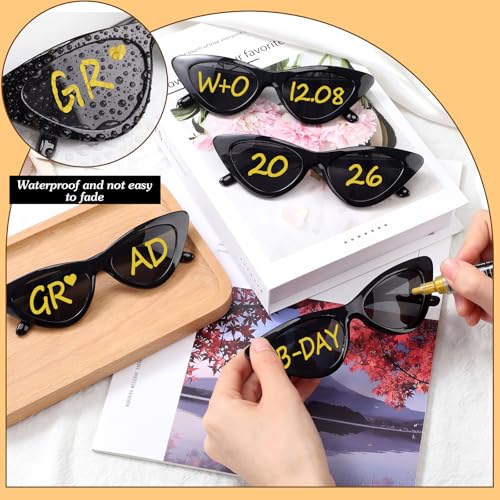 Image of Flutesan 12 Pcs Wedding Personalised Sunglasses Bulk Custom Cat Eye Sunglasses with 4 Paint Pens for DIY Custom Party Favors