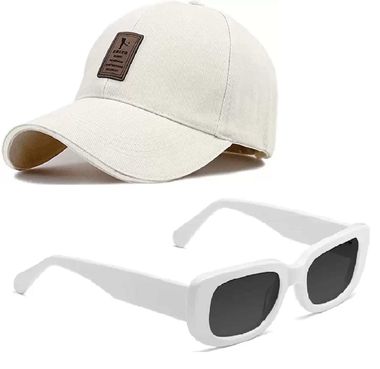 SELLORIA New Cotton Baseball Cap and Sunglass for Unisex Sunglasses Combo for Men & women.(Pack of 2) (WHITE)