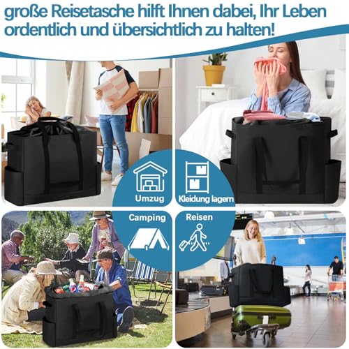 DSDCDJ Extra Große Reisetasche, Erweiterbare Wasserdicht Reisetasche, Heavy Duty Tragetasche mit verstärkten Griffen, Faltbare Tote Bag für Reisen, Camping, Sport & Umzugskartons, 60x25.4x50cm