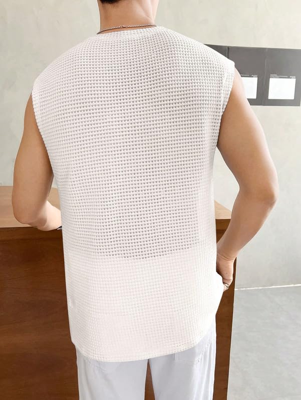Image of Mens Waffle Tank Tops Sleeveless Round Neck Polycotton T-Shirt Vest(Pack of 2)