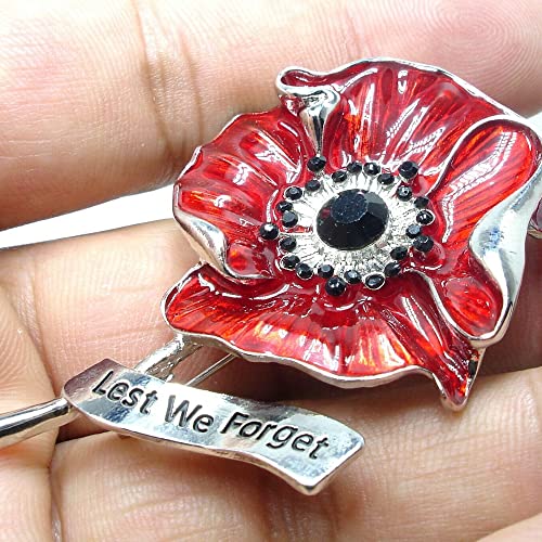 Image of SaiDian 1Pcs Red Poppy Brooches Remembrance Day Poppy Pin Poppy Flower Brooch Pins Rhinestone Flowers Brooch for Women Men