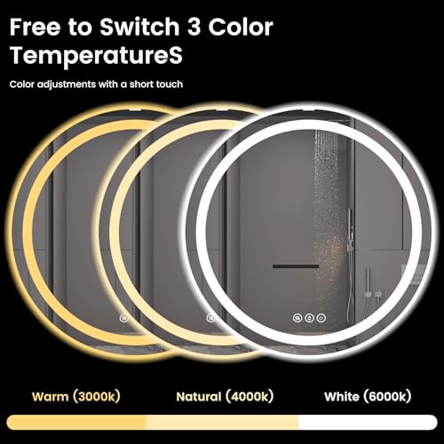 Image of LED Bathroom Mirror with Lights, Backlit & Front Lighted, Wall-Mounted Vanity Mirror 3000K /4000K /6000K, Memory Functions, Anti-Fog, Dimmable Smart Mirror 42 inch x 42 inch