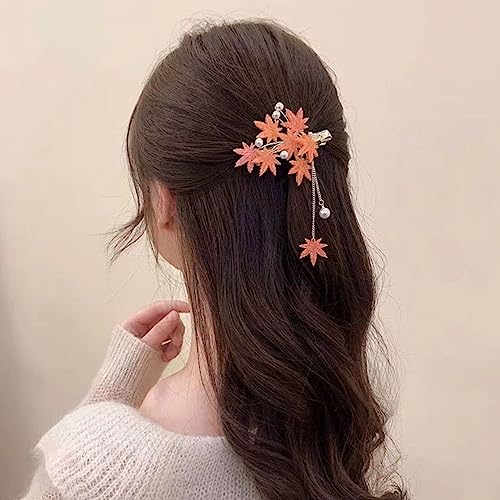 2 Piezas Pinzas para el Cabello con Diseño de Hoja de Arce, Borlas Vintage, Clips Antideslizantes de Metal para Mujer miniatura 2