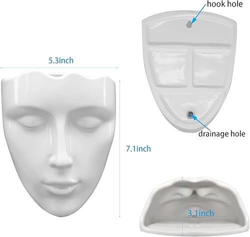 Miniatura 3 de Florero de cerámica, maceta blanca de escultura moderna, florero en forma de flor seca de cara humana, maceta colgante de pared para centros de