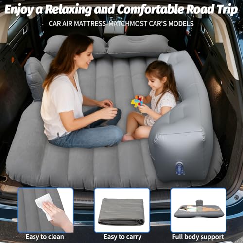 Image of Onirii Inflatable Car Air Mattress Back Seat Bed Car Camping Air Mattress Blow Up Bed,135x83 cm Portable Car Travel Mattress,Car Sleeping Mattress Bed for Small Car Universal SUV | 53 inch (L)x 32.6 inch (W) Portable Thickened Car Travel Camping Sleeping Air Mattress Blow Up Bed for Small Compact Car SUV