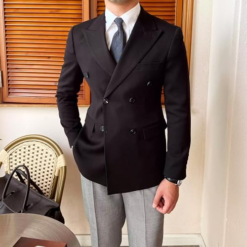 Men's Double-Breasted Blazer Daily Slim Solid Color Office Formal Commuter Suit Jacket2