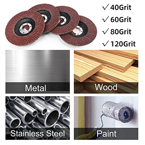 Lotfancy 2446-2981 Flap Discs 4 1/2 For Angle Grinder, 40Pcs, Sanding Disc 40 60 80 120 Grit, 4.5 X 7/8 Inch Grinding Wheels Welding Tools, Aluminum Oxide Abrasive thumb #4