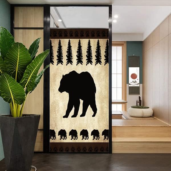 Black Bear Forest Silhouettes Window Film Vintage West Country Farmhouse Wildlife Bearstained Glass Window Film,Playroom Window Film,Nursery Window Film 35.4Wx78.7L-Inch X1Pcs