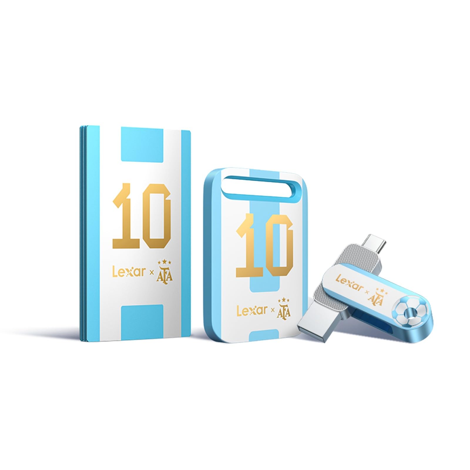 Lexar D500 Disque SSD Externe 128 Go USB 3.2, Édition AFA Co-brandée Championnat du Monde d'Argentine, Double Interface USB-C & USB-A, Vitesse de Lecture jusqu'à 400 Mo/s, Boîtier Métallique