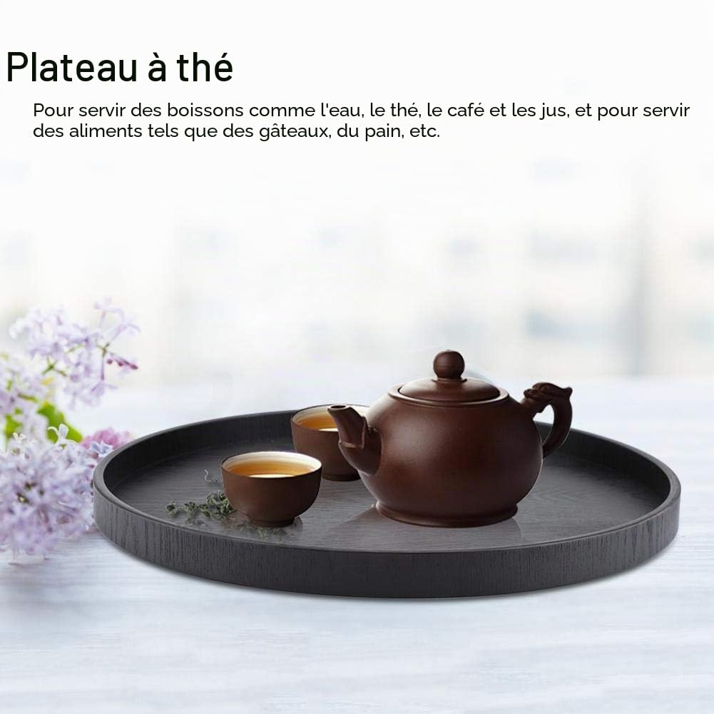 Plateau Rond en Bois Noir 37,5 cm