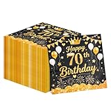 100 Pcs 70th Happy Birthday Napkin disposable, HATIST 6.5 x 6.5 Inch Folded Cocktail Napkins Disposable for Men Women 70 Birthday Anniversary Party Table Decorations