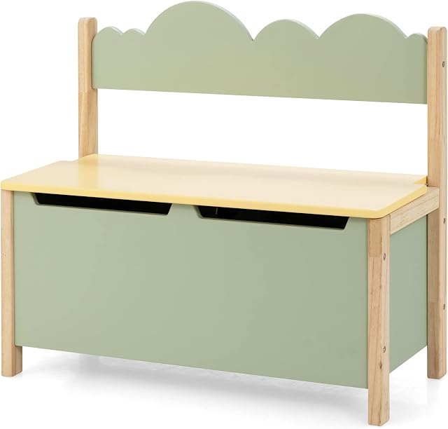 GYMAX Kids Storage Bench, 2 in 1 Wooden Toy Box with Safety Hinge & Wide Backrest, Children Storage Chest for Playroom Bedroom