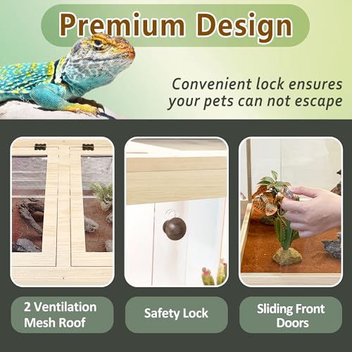 Image of PROLEE Bearded Dragon Tank,Tempered Glass Reptile Tank with Mesh Roof and Front Sliding Door,Anti-Scratch Lizard Tank,Spacious Reptile Enclosure for Snakes,Lguanas (Oak, 34Gallons，32 inchx16 inchx16 inch)