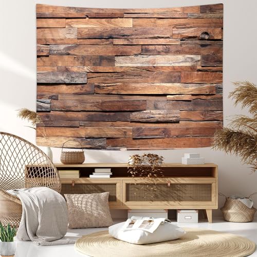 JAWO Rustic Barn Door Tapestry Wall Hanging, Wood Panels Wall and Floor Texture, Polyester Fabric Wall Tapestry for Home Living Room Bedroom Dorm Decor 80W X 60L Inches