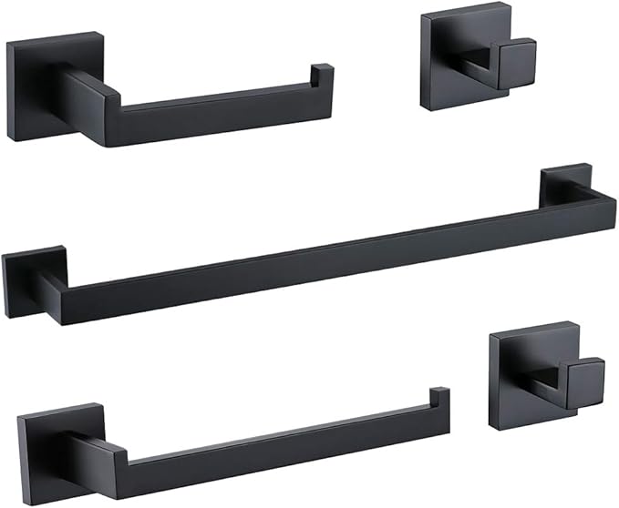 Turs Matte Black 5Piece Bathroom Hardware Set Towel Bar