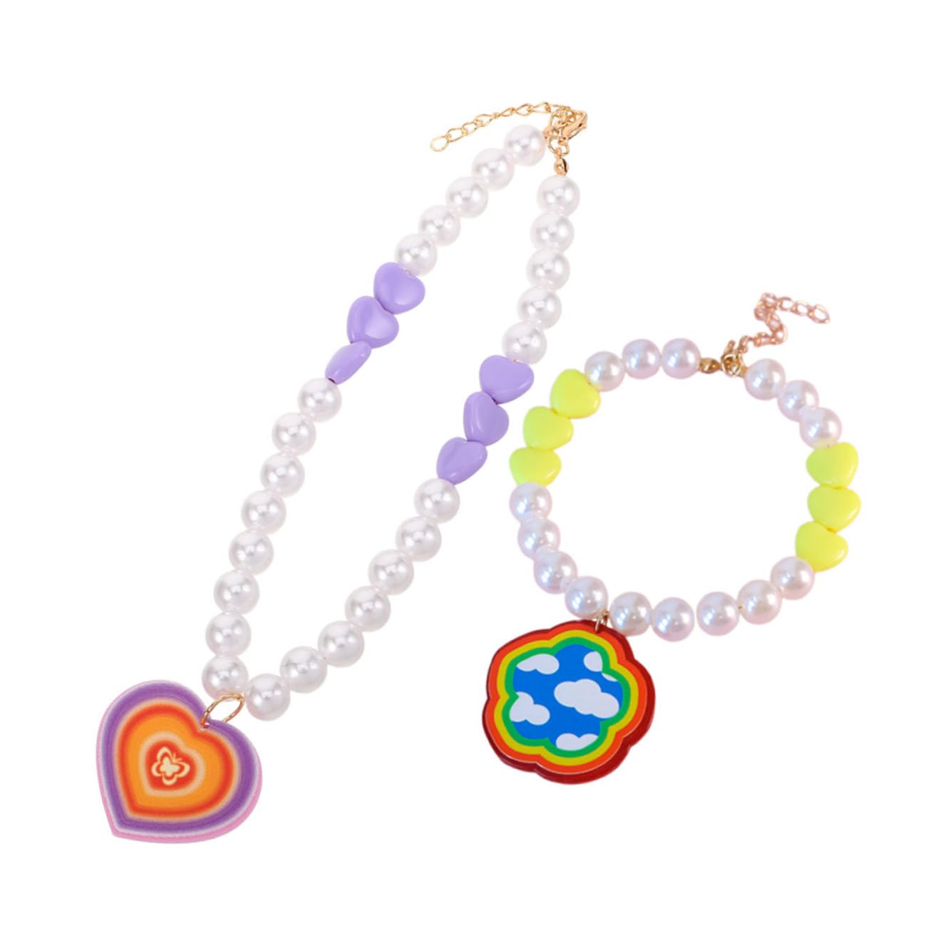 POPETPOP 2Pcs Adjustable Heart Pet Necklace for Cats and Dogs Beaded Jewelry for Pets for Parties Weddings Daily Wear Durable Design with Vibrant Colors