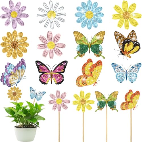 CAYUDEN Diamond Painting Marguerite et Papillon Adulte, 12 Pièces 5D Peinture Diamant DIY Diamond Painting Enfant, Kit Mosaique Adultes pour Décoration...