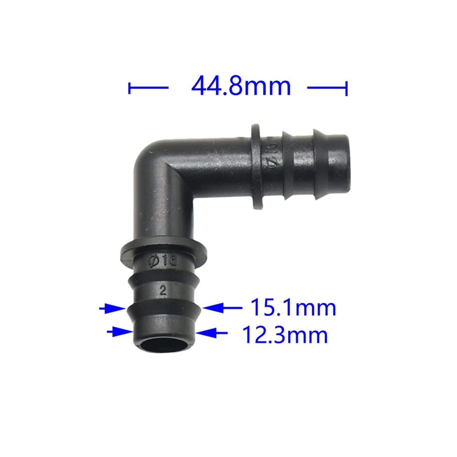 Adaptador de conector de manguera 100 piezas de 16 mm 20 mm de manguera de jardín Conector de codo de codo 1/2 3/4 pulgada EDUCACIÓN FÍSICA Conector de la tubería de agua de la manguera de 90 grados
