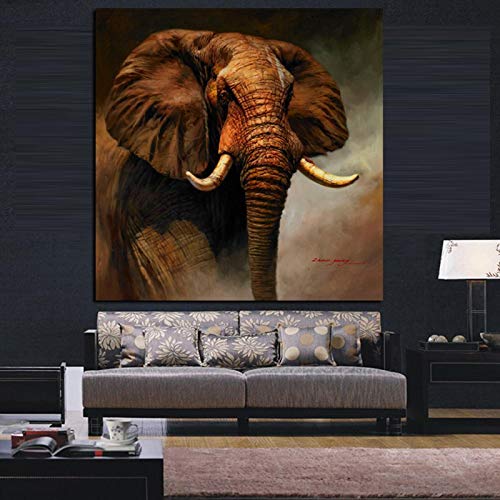 Domrx Mur Art Toile Impression Abstraite éléphant Africain Paysage Peinture sur Toile Moderne Animal Photo Affiche pour salon-60x60 cm Pas de Cadre