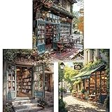 Yunruily 3 Stück Buchhandlung Malen Nach Zahlen Erwachsene - Buchhandlung Paint by Numbers Adult,Diy Malen Nach Zahlen und Acrylfarbe,zur Heimdekoration 30x40cm