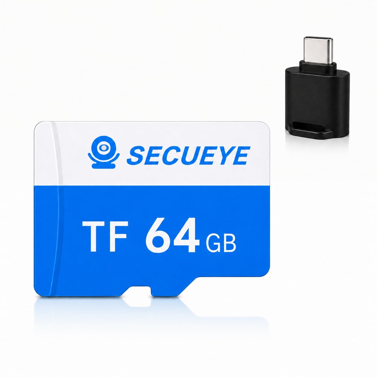 Scheda di memoria TF da 64 GB con adattatore di tipo C, classe 10, ad alta velocità, lettura/scrittura 24/7, registrazione video 24/7, per videocamera di sicurezza, smartphone, tablet (64 GB +