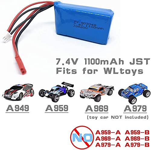 YUNIQUE Batteries LiPo 7.4V 1100mAh – Lot De 2, Compatibles Wltoys A949 A959 A969 A979 V912, Drone & Voiture RC, 56x28x24 Mm, 73 G