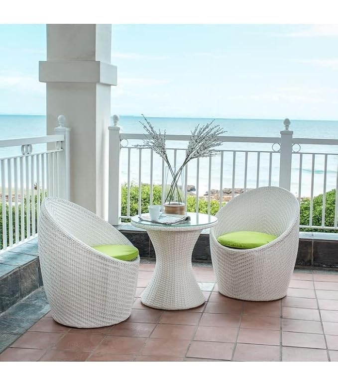2+1 Apple Patio Chair & Table Set with Cushion for Indoor/Outdoor || Garden || Balcony || Living Room || Tea & Coffee Furniture Set for Home Décor (White + Green)-image-2