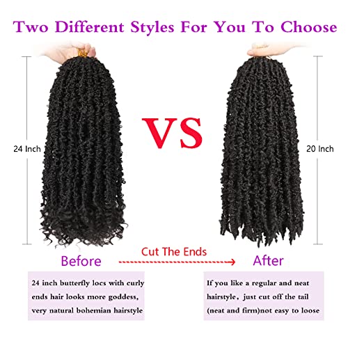 Zrq Butterfly Locs Crochet Hair With Curly Ends 24 Inch 6 Packs Pre Looped Long Butterfly Soft Locs Distressed Butterfly Faux Locs Synthetic Goddess Locs Hair Extensions (24 Inch, 1B#) #TOP1