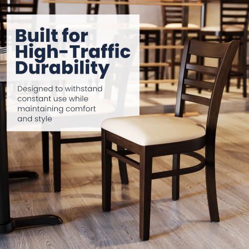 Image of Flash Furniture Hercules Ladder Back Wood Chair - Vinyl Seat, Walnut /Tan