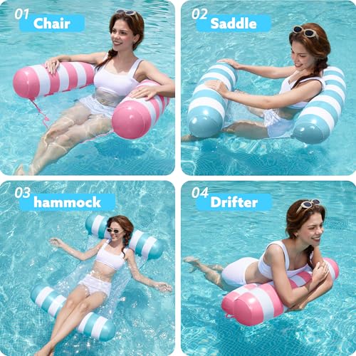 SLOOSH 2 Packs Strip Type Hammock Pool Floats Adults, 4-in-1 Multi-Purpose Inflatable Pool Floats PVC Water Hammock Lounge Floaties (Aquablue, Pink) - image 2