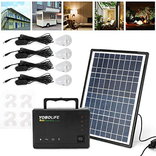 Portable Black ABS Solar Panel Power Generator Solar Generator Lighting System Kit Portable 4 LED...