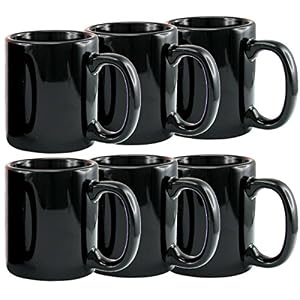 Creative Home Set of 6 Pieces 12 oz Ceramic Coffee Mug Tea Cup for Breakfast Coffee Juice Hot Tea 32 Diam x 38 H Black