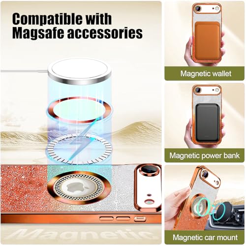 Image of Misscase for iPhone Air Magnetic Glitter Case Compatible with MagSafe,Full Protection Slim Shockproof Case with Camera Lens Protector Plating Bling Cover Case for iPhone 17 Air 6.5 inch Orange