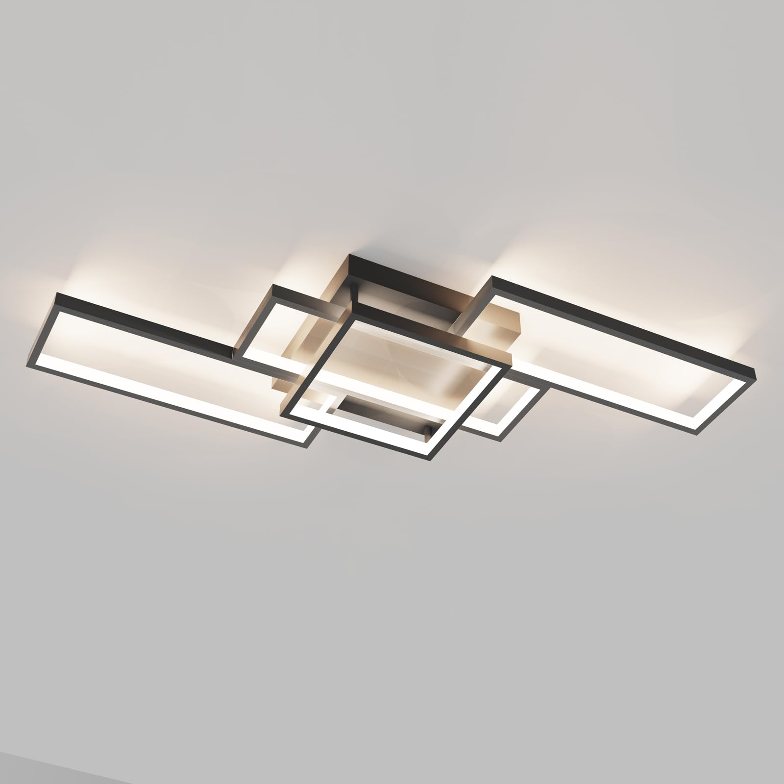 85cm LED Ceiling Light Dimmable, Modern Rectangular Ceiling Lamp for Living Room Bedroom, APP & Remote Control, Flicker-Free with Memory Function & Control Lock (Black)